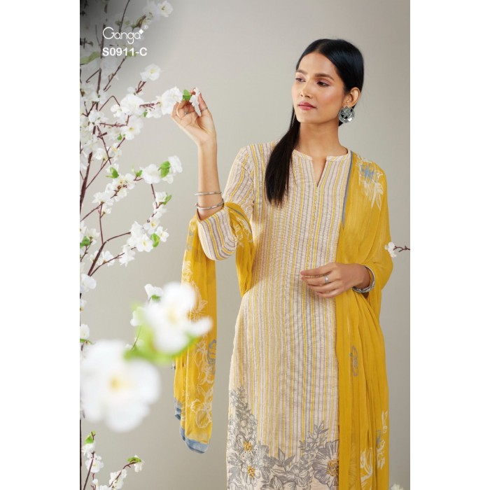 Ganga Eiza 911 Premium Cotton Linen Dress Materials